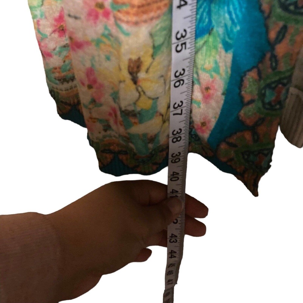 Johnny Was Multicolor Floral Patchwork Hooded Cardigan - Turquoise, Pink, Yellow - Picture 14 of 14